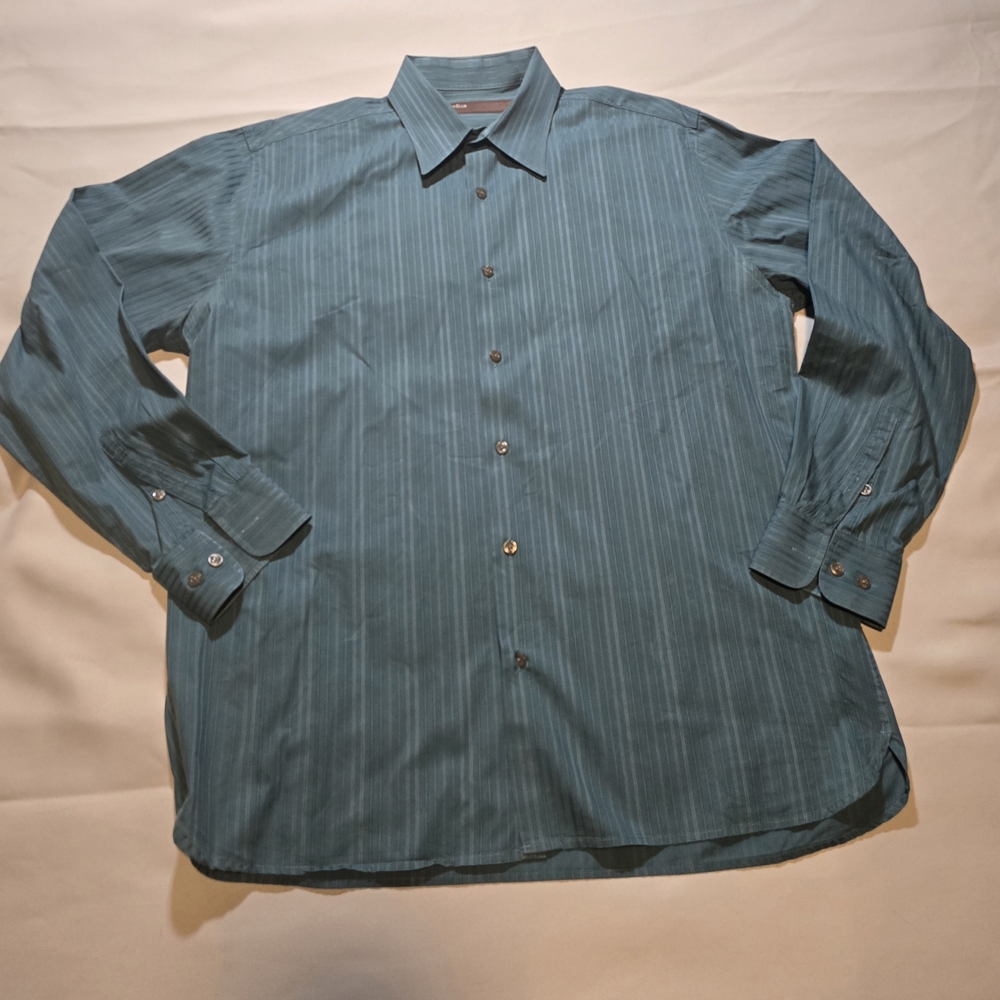 Perry Ellis Blue Striped Casual Button Down Shirt